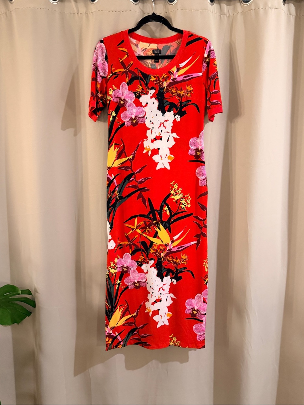 G.I.L.I  Red Short-Sleeve Shift Dress - Bold Tropical Print